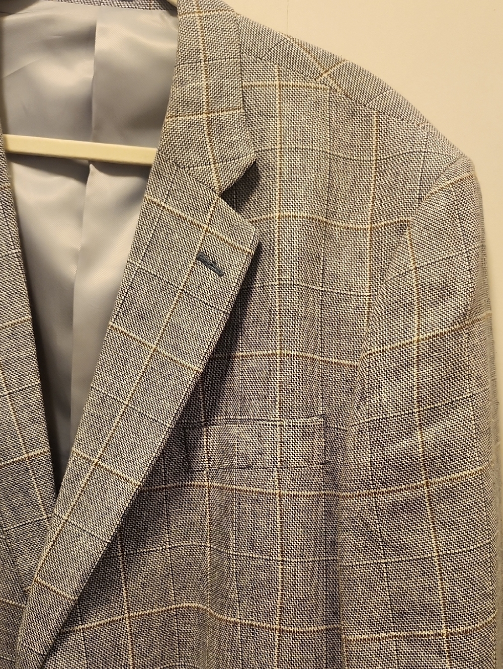 Stafford Sport Coat Blazer Mens Size 50 R Linen Cotton Blend Blue Window Pane - Picture 2 of 10